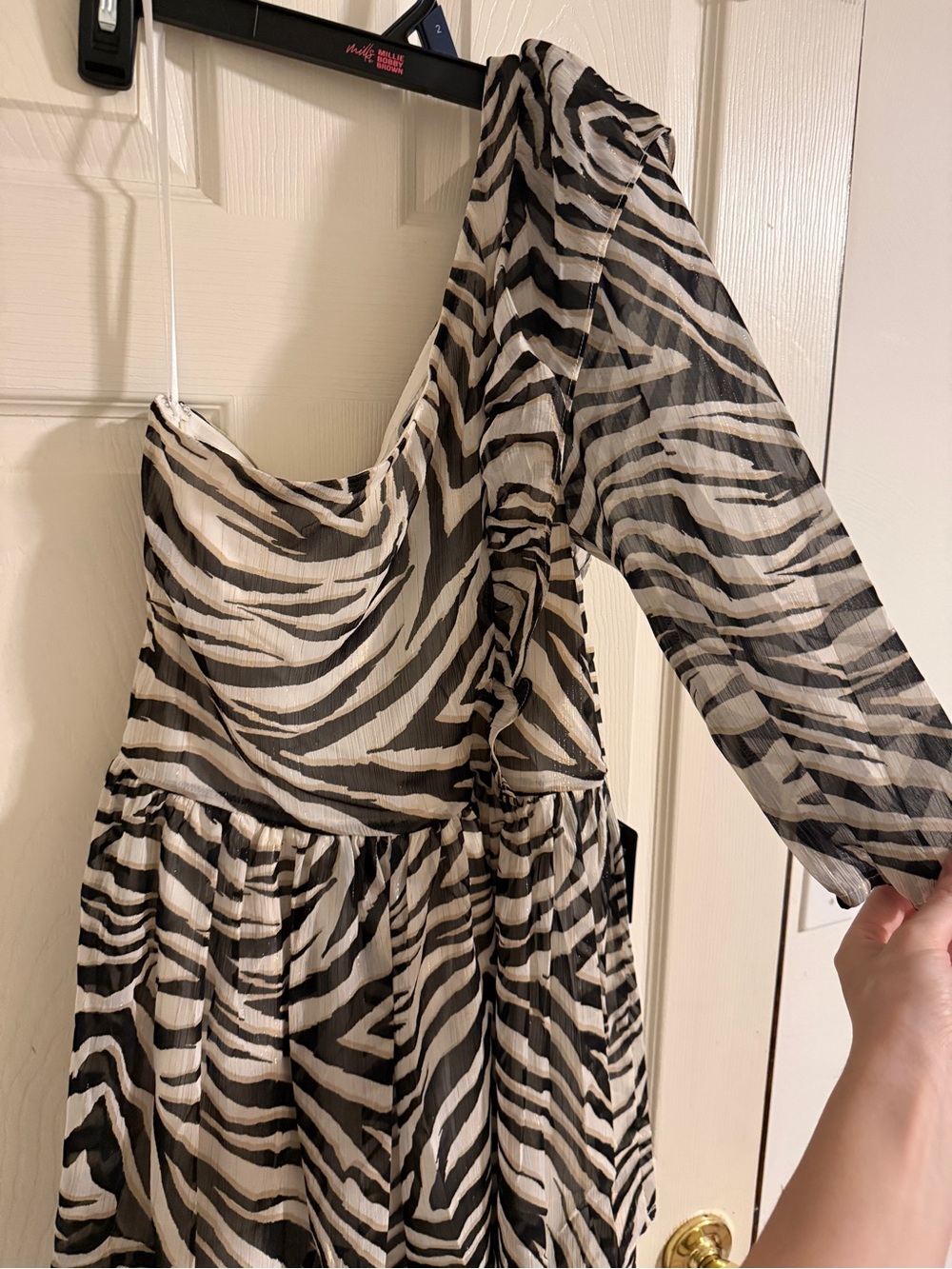 Express One-Shoulder Zebra Print Mini Dress - Black & White - Picture 5 of 7